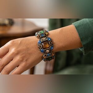 Elegant Multicolor Gemstone art deco, Victorian style Bracelet